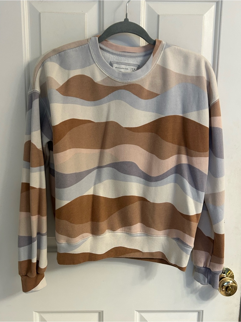 Girls abercrombie kids Wavy Stripe Crewneck Sweater in Brown, Cream & Gray